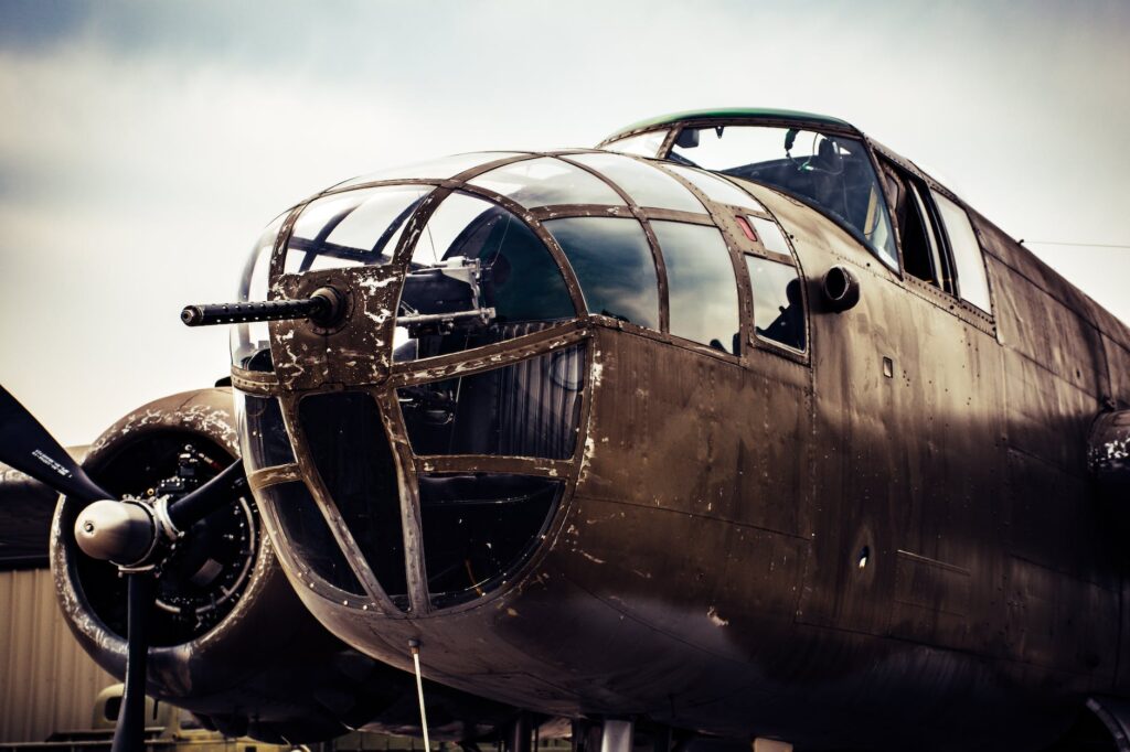 closeup photography of grey biplane