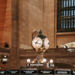 railway station with clock in classic building