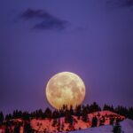 super moon over snowcapped mountain