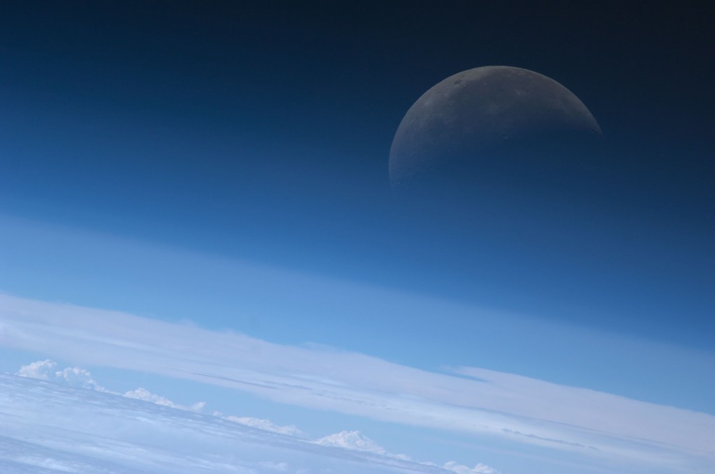 Moon Over Earth (Archive: NASA, International Space Station, 10/12/09)