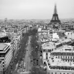 view of paris in black and white
